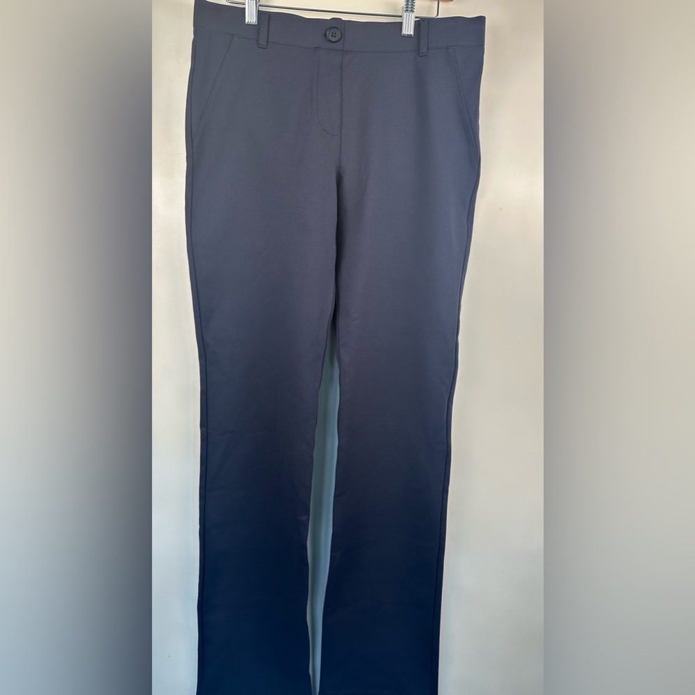 Betabrand Women’s Pants‎ Size L Long Pull On Straight Leg Blue Denim Stretch